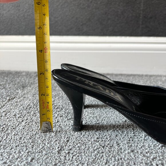 Prada Mules Black Leather Slip On Kitten Heels Slides Shoes Size 37 Made Italy - Picture 16 of 16